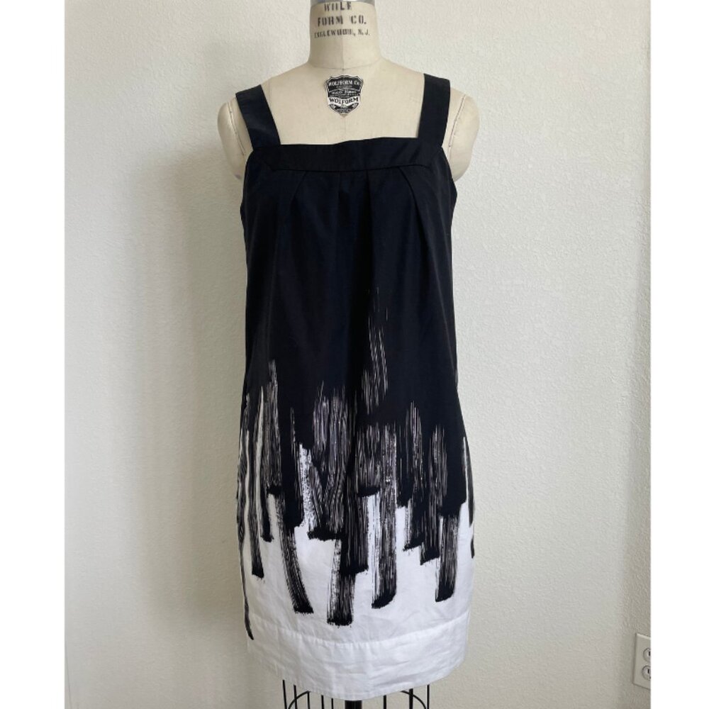 Vince | Black & White Paint Drip Sheath Dress with Pockets, Size 6